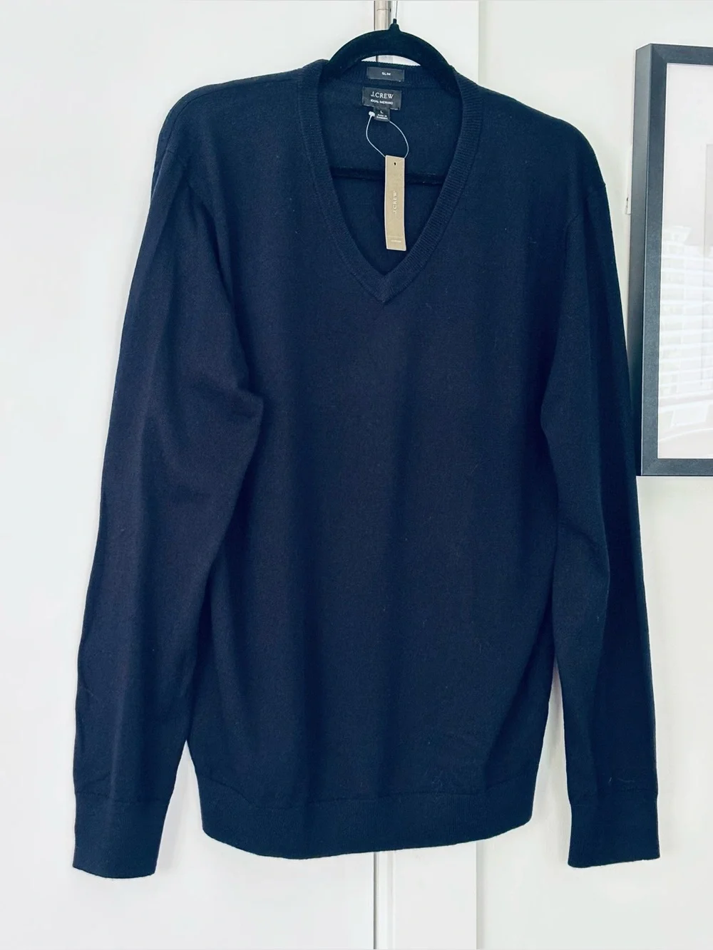 NWT Men's J. Crew Merino Wool Slim Fit Vneck Navy Blue sweater size Large